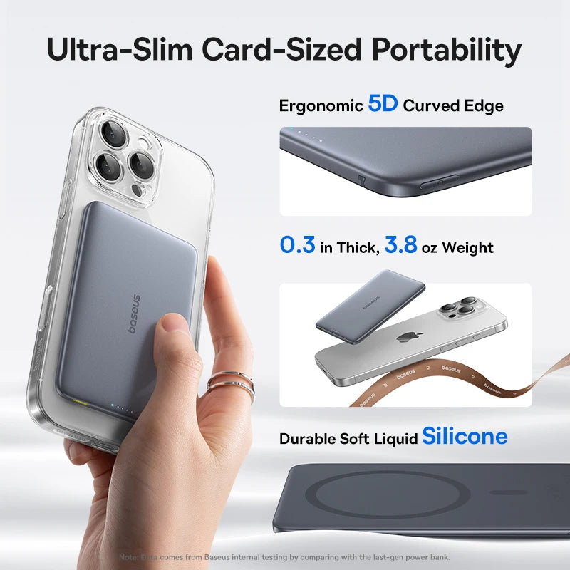 Baseus Ultra Slim Magnetic Power Bank 5000mAh for iPhone 17 & Samsung