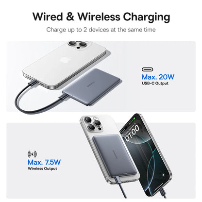 Baseus Ultra Slim Magnetic Power Bank 5000mAh for iPhone 17 & Samsung