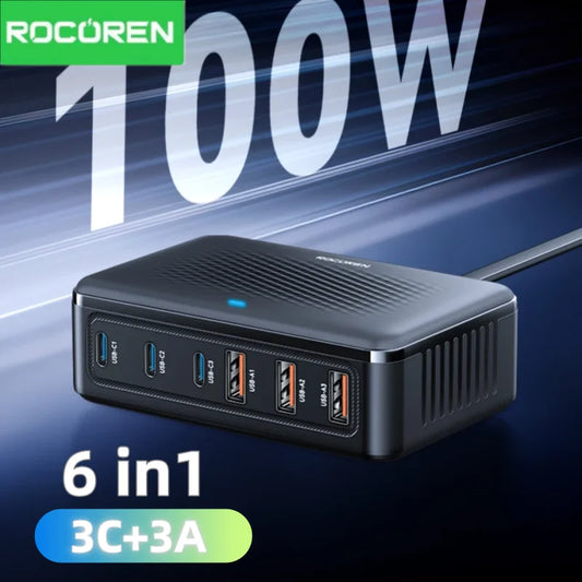100W GaN 6-Port Charging Station